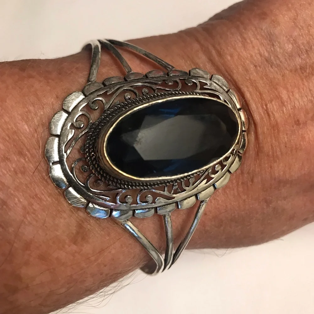 Tanzanite Stamped 925 Sterling Silver Cuff Bracelet - Picture 2 of 4